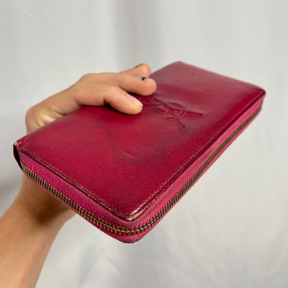 YSL Yves Saint Laurent | fushia leather zip-around long wallet + box - Picture 5 of 11
